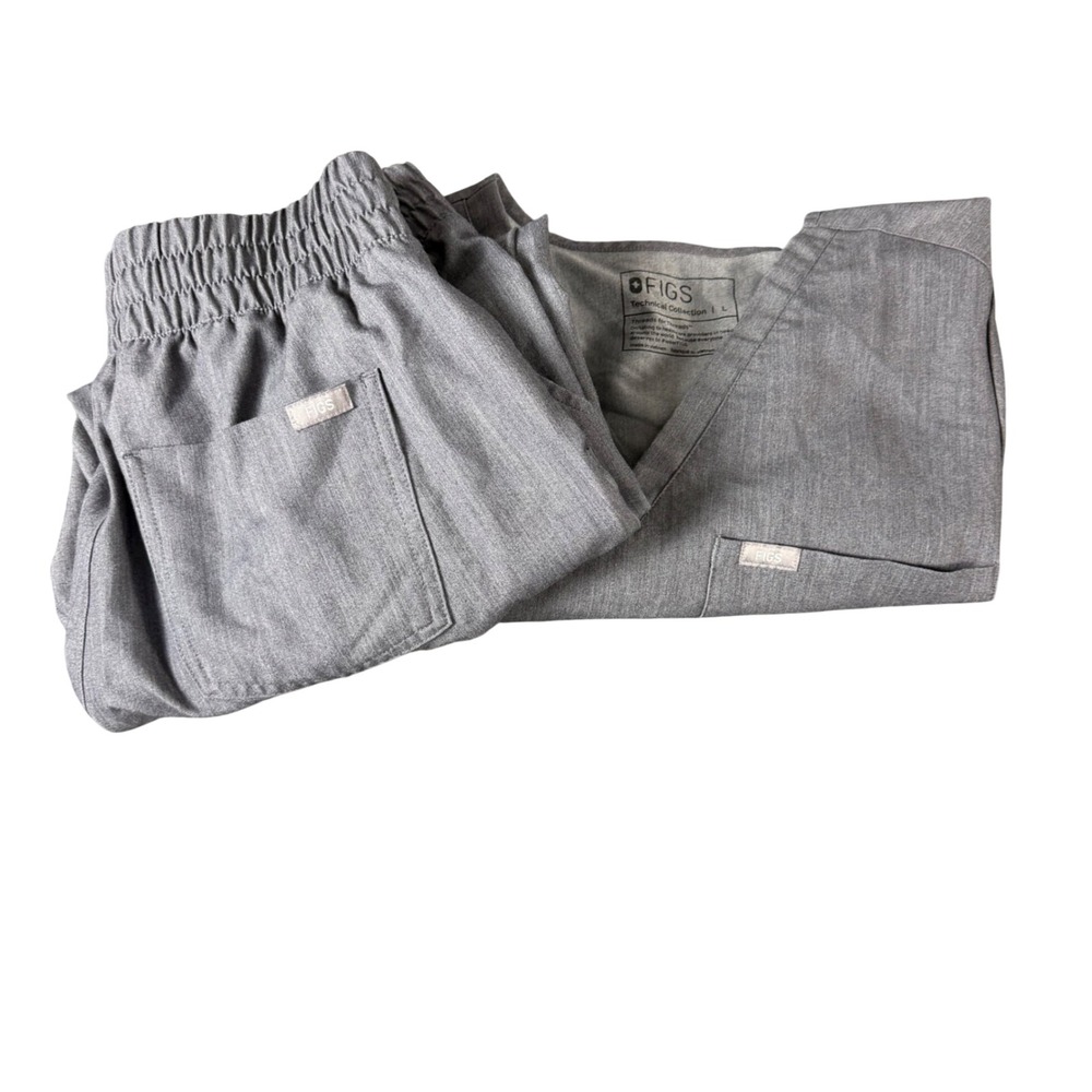 FIGS Women Heather Gray Scrub Set V-Neck Top & Jogger Pants Technical Collection